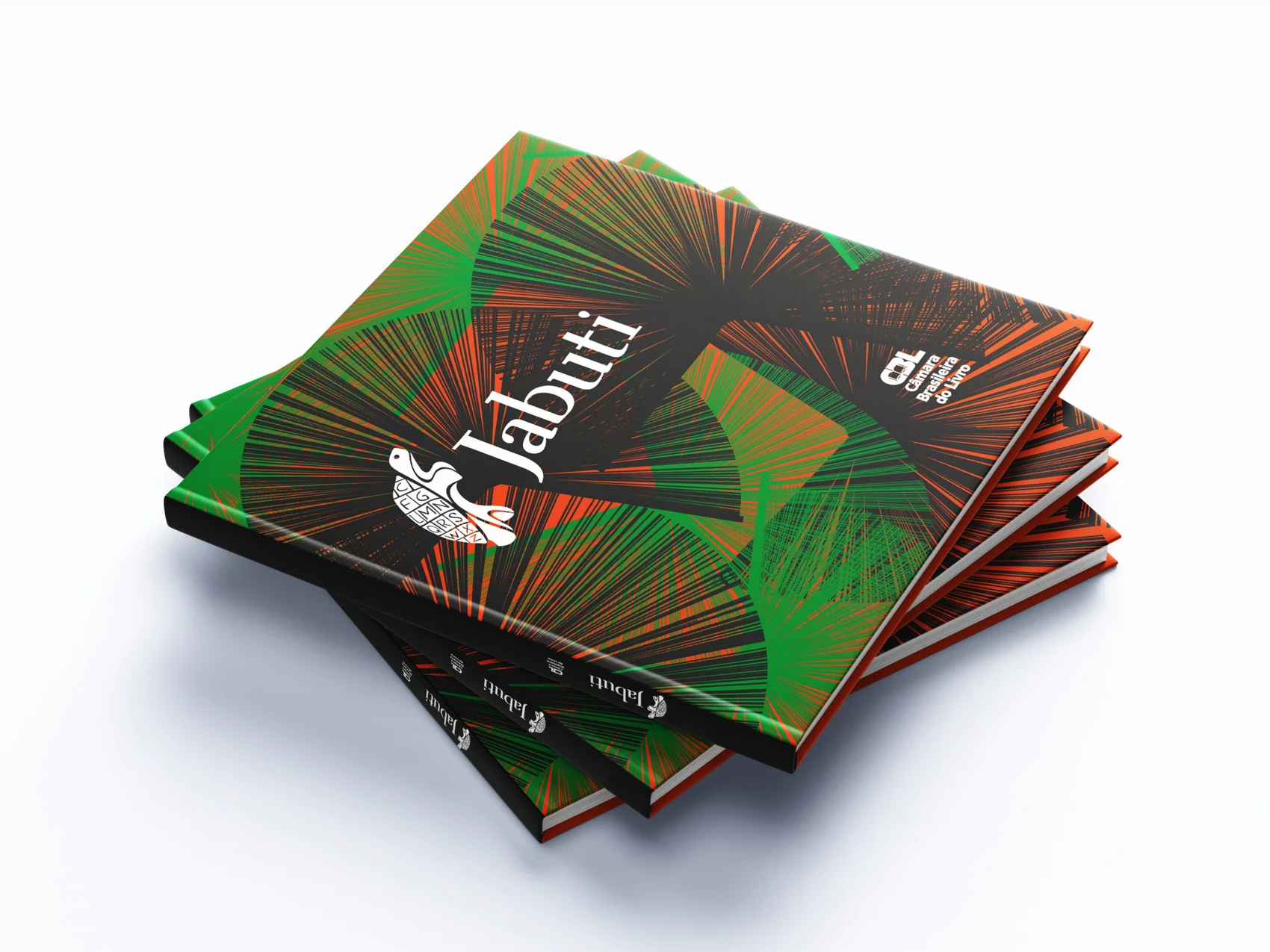 Capa do catálogo do Prêmio Jabuti 2024 em verde e laranja