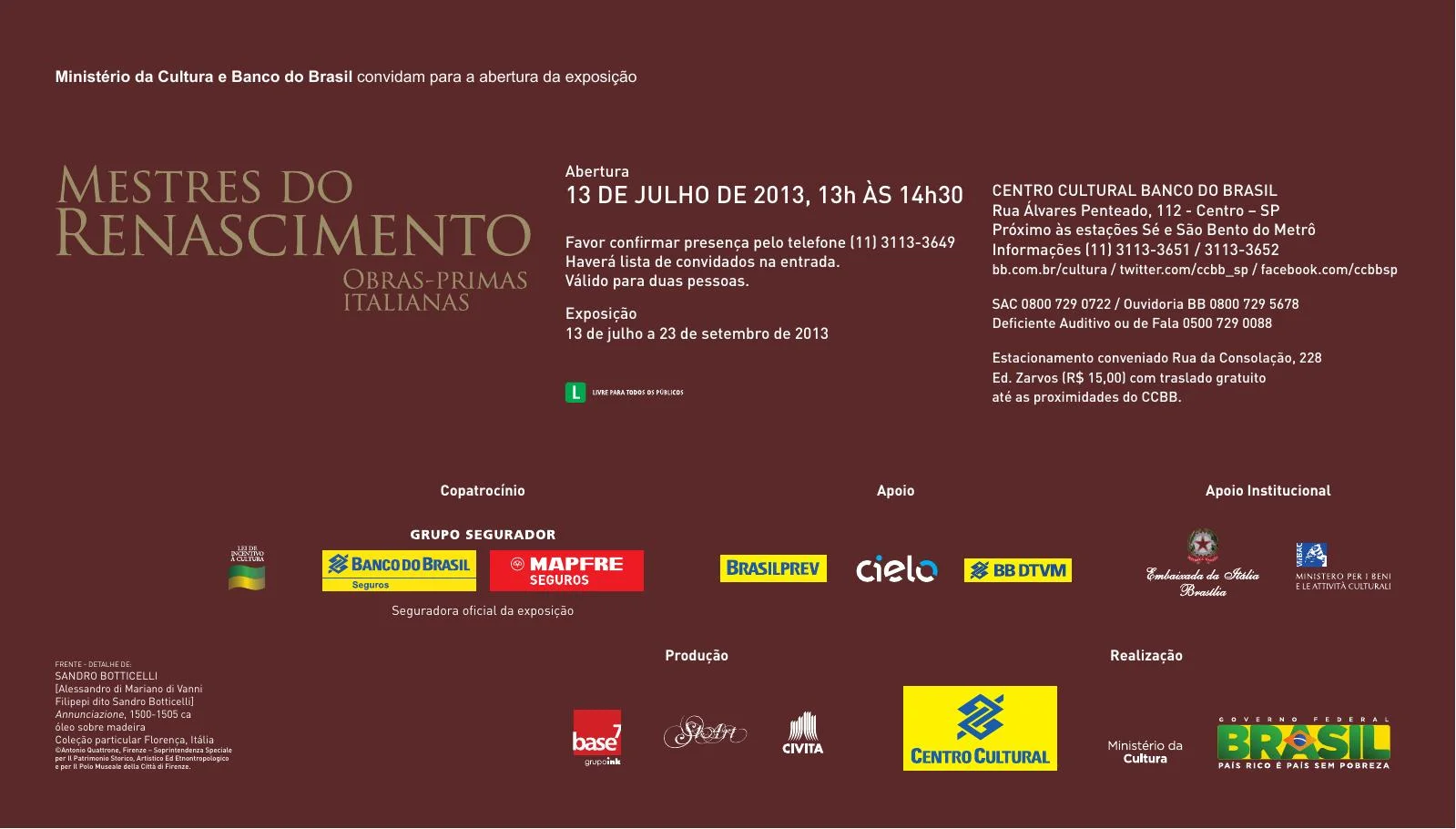 Verso do convite com as datas das temporadas